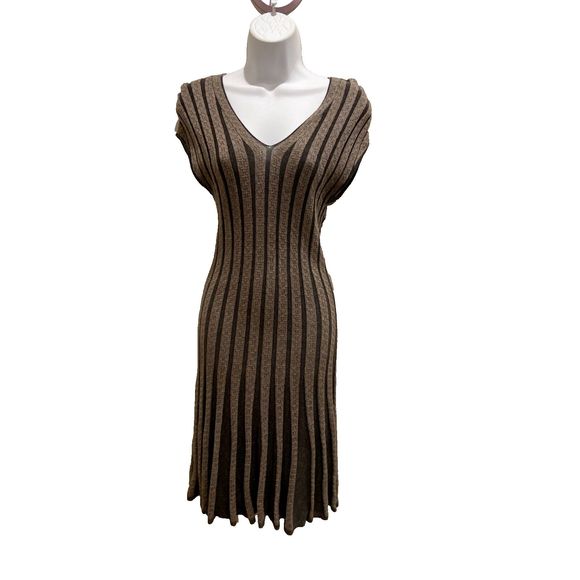 Max Studio Fitted Ribbed Knit Sleeveless Brown & Gray Sweater Dress sz S - Picture 1 of 6